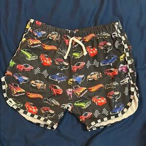 Kids Racing Car Print Shorts - Black Base with Multicolor Cars